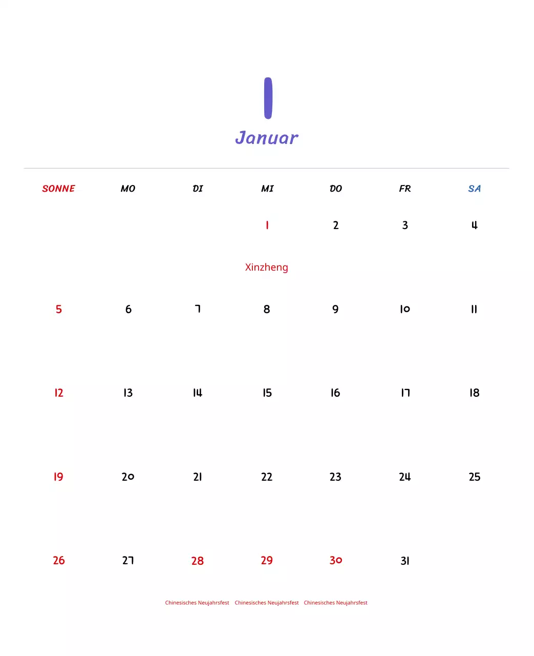 Neujahrskalender mit niedlichen Illustrationen