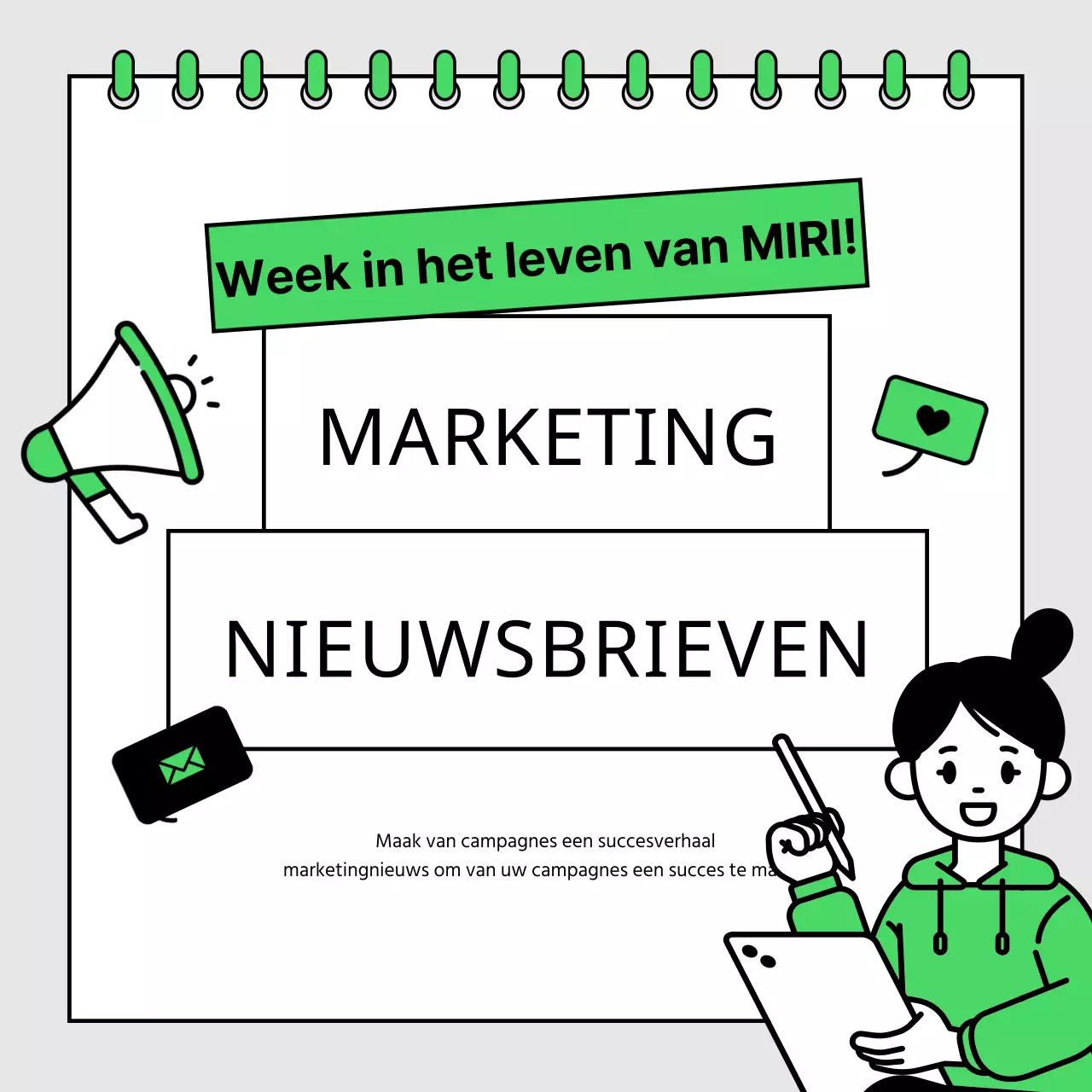 Een limoengroene, minimalistische marketingnieuwsbrief