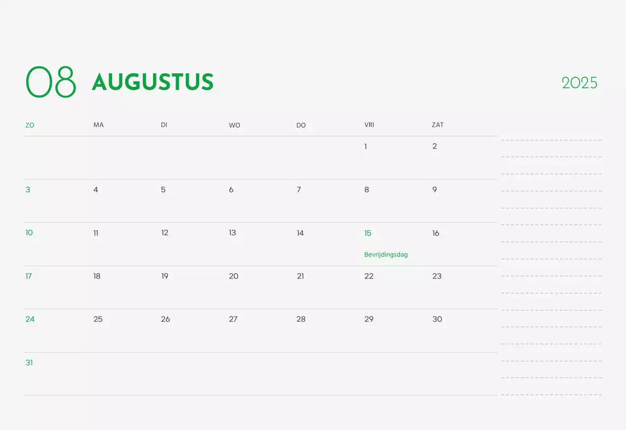 Een kalender met een puppyfoto en een schattige boodschap in groene accentkleur