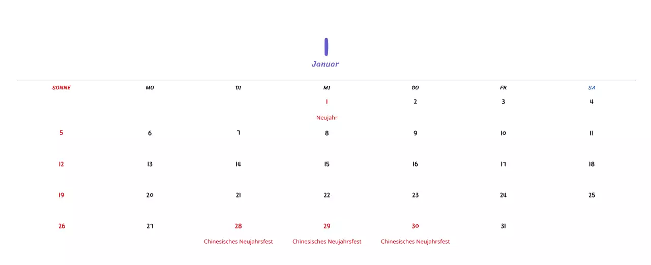 Neujahrskalender mit niedlichen Illustrationen
