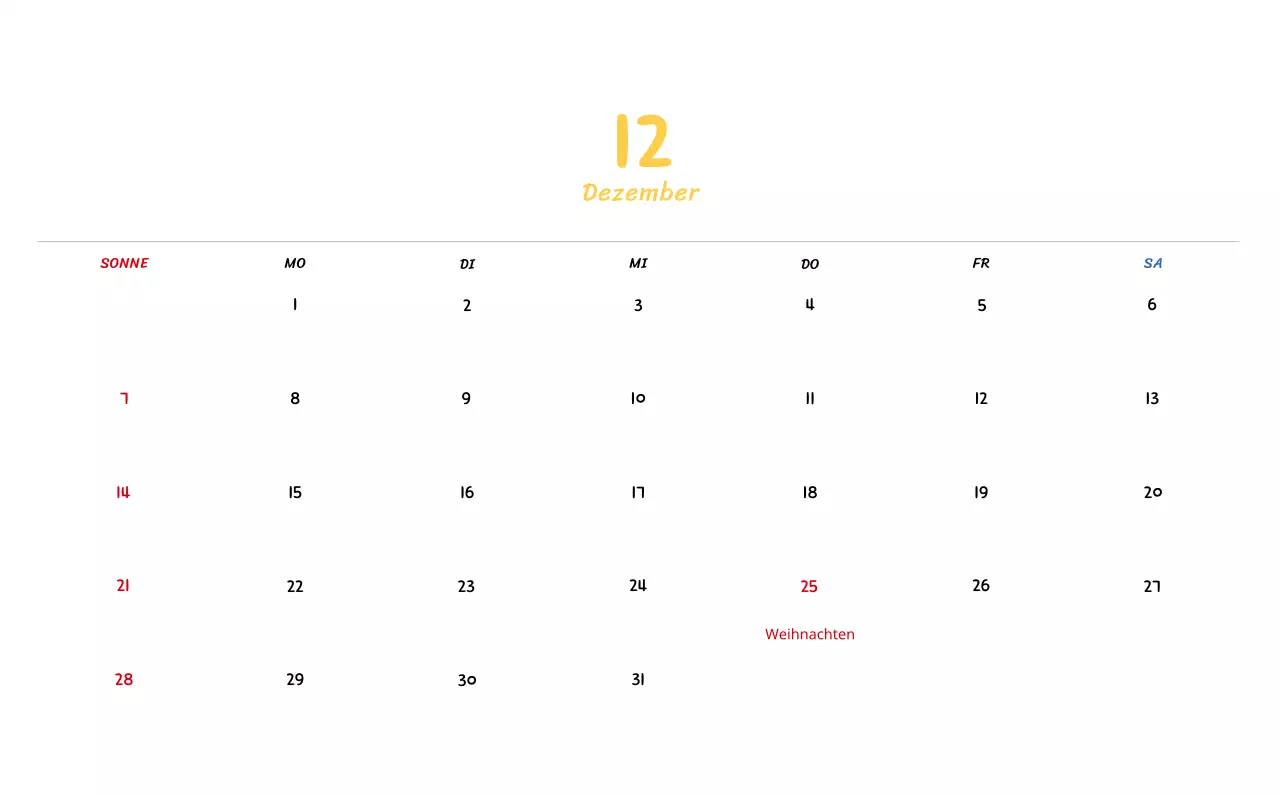 Neujahrskalender mit niedlichen Illustrationen