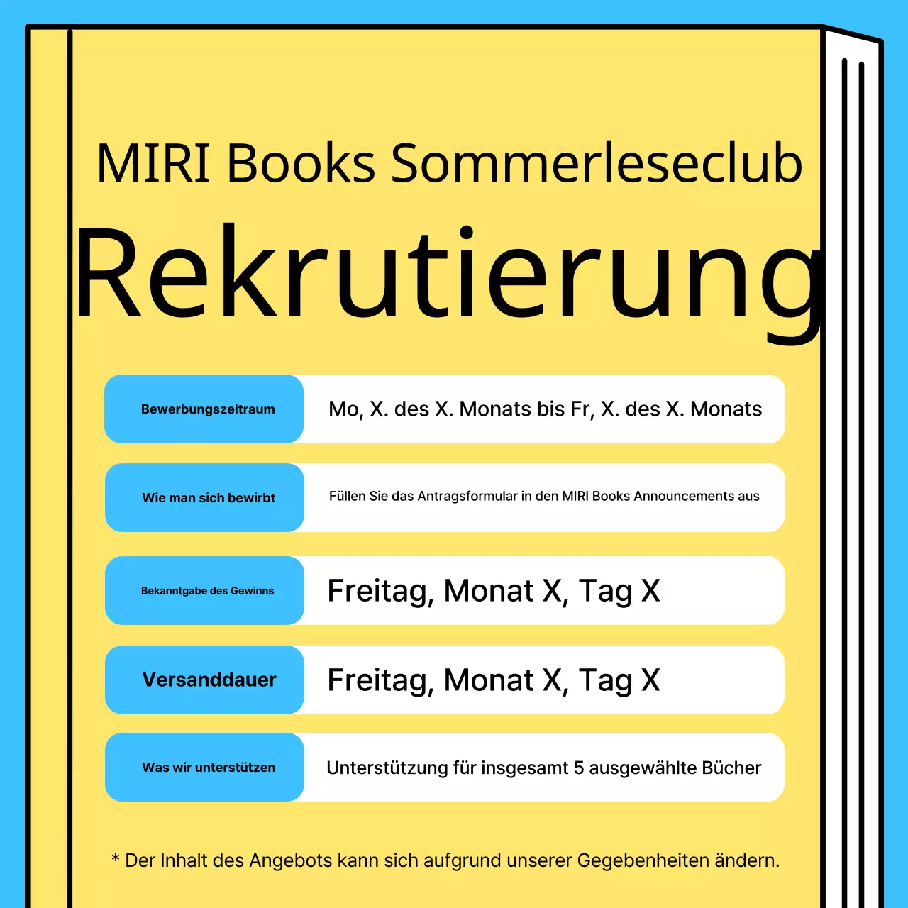 Werbung für einen minimalistischen Sommer-Buchclub in Gelb und Blau