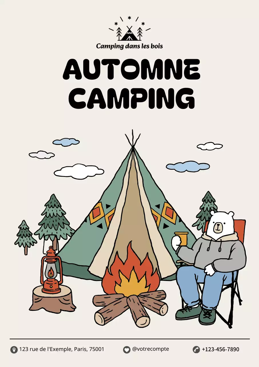 Les annonces de camping d'automne en ivoire et kaki sont très tendance
