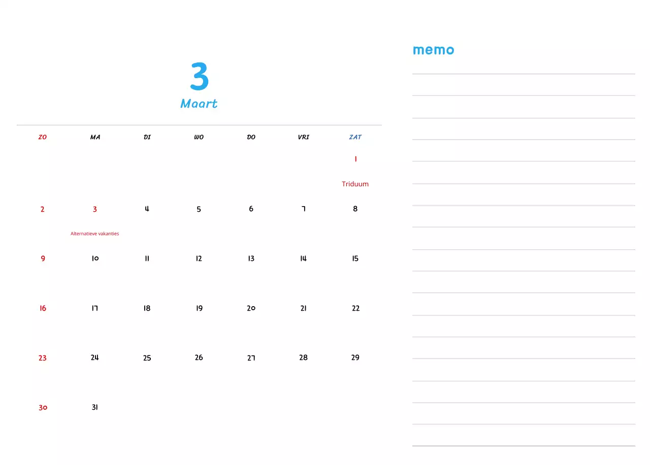 Nieuwjaarskalender met schattige illustraties