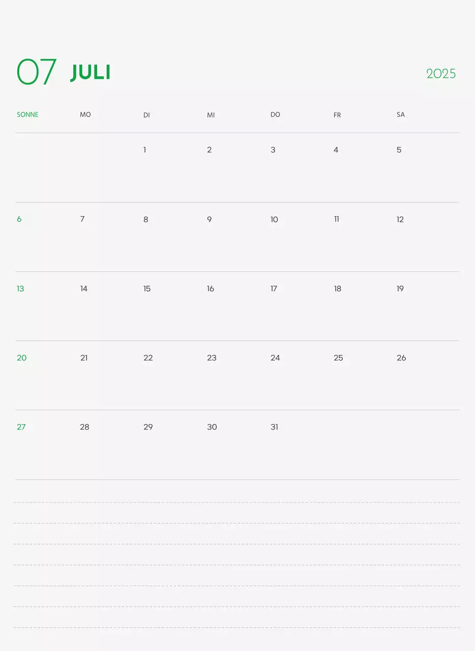 Ein Kalender mit einem Welpenfoto und einer süßen Botschaft in grüner Akzentfarbe