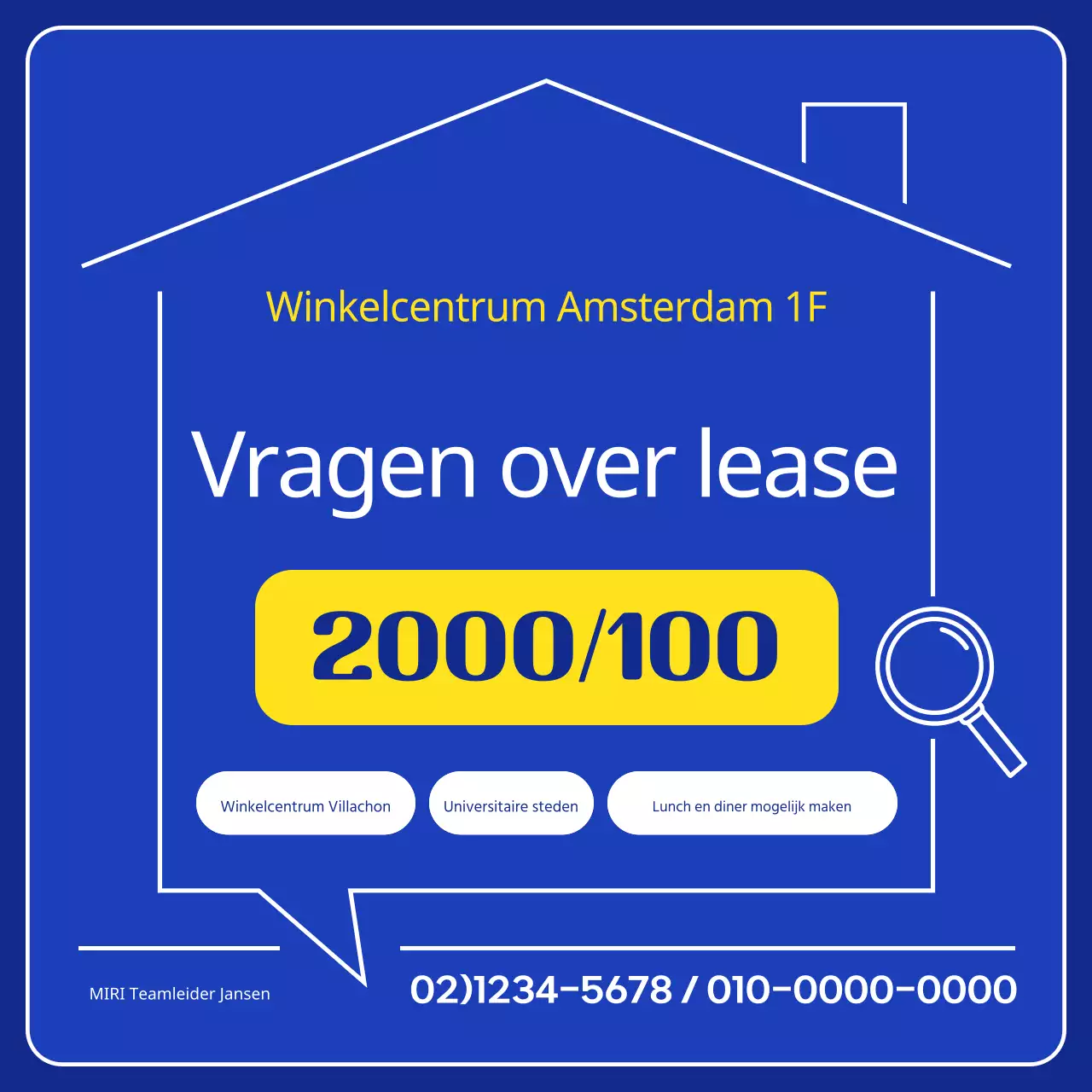 Eenvoudige huuradvertentie in blauw en geel