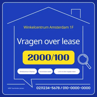 Eenvoudige huuradvertentie in blauw en geel