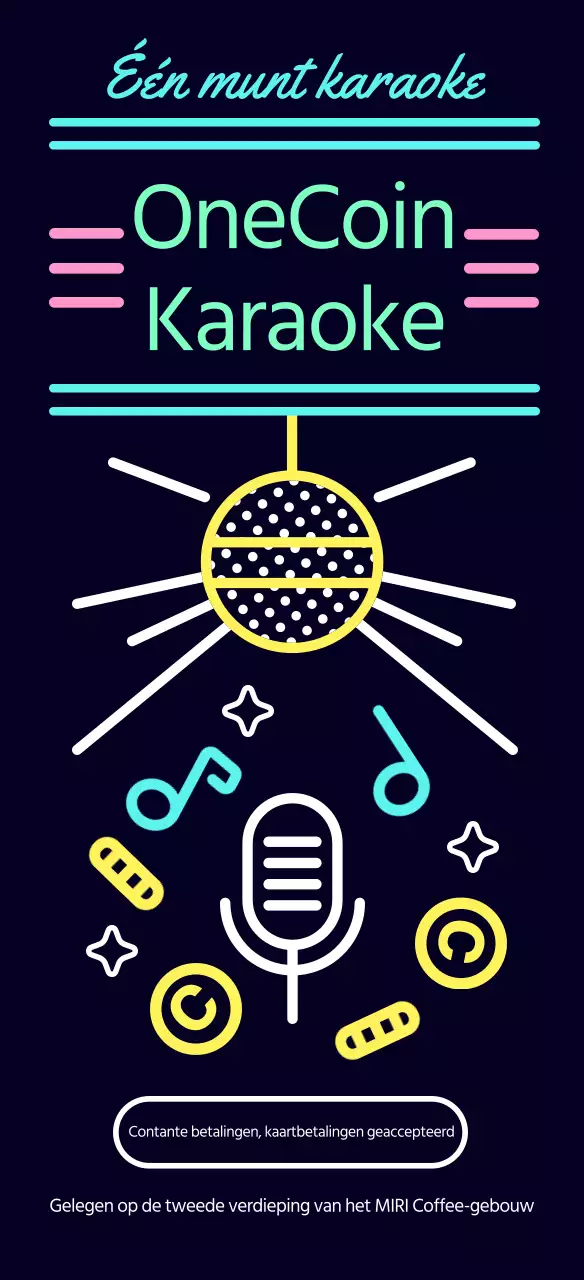 Zwarte, kitscherige karaoke-gids met neonverlichting en muntbediening
