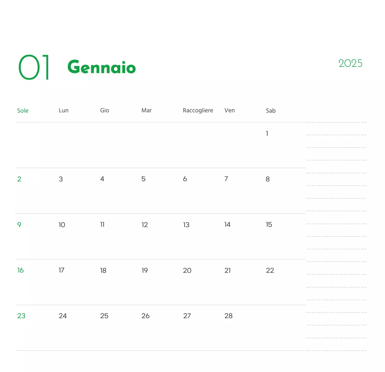 Un calendario con la foto di un cucciolo e un simpatico messaggio in colore verde.