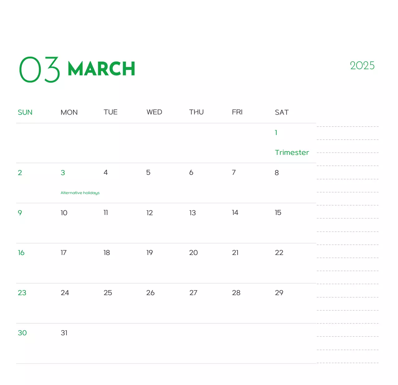 Một cuốn lịch có hình một chú chó và lời nhắn dễ thương màu xanh lục.