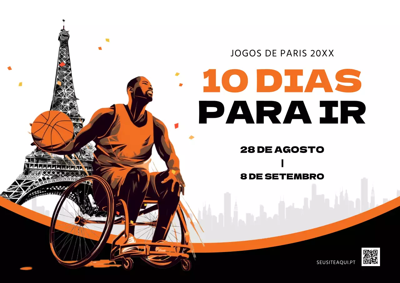Promoção dos Jogos Paraolímpicos de Paris com um visual moderno em laranja e preto