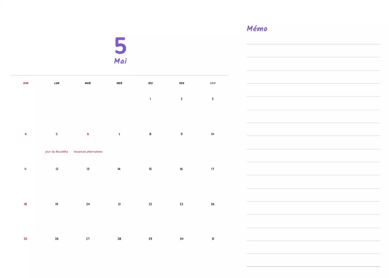 Calendrier du Nouvel An avec de jolies illustrations