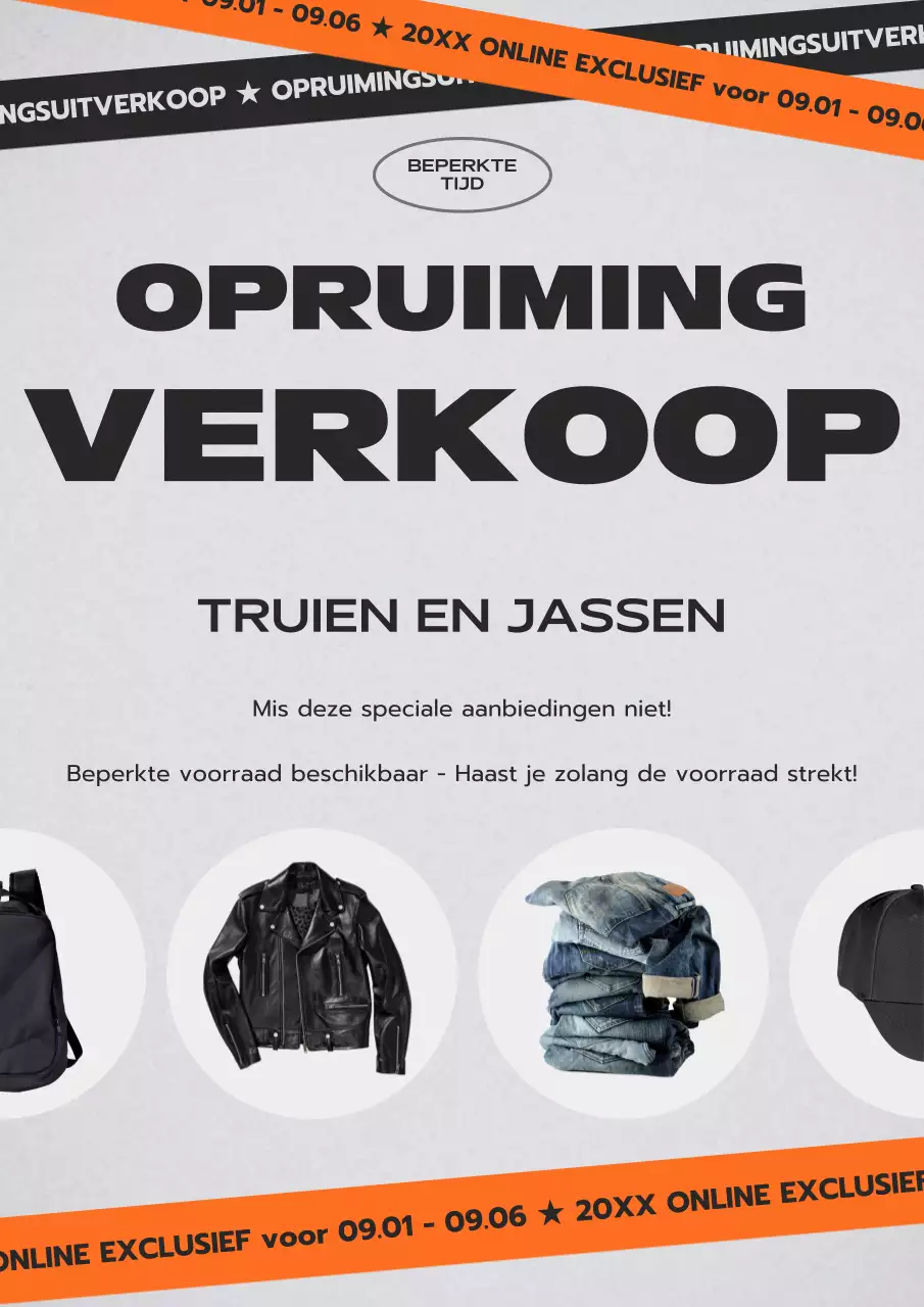 Promoot eenvoudige voorraadopruiming in zwart en oranje