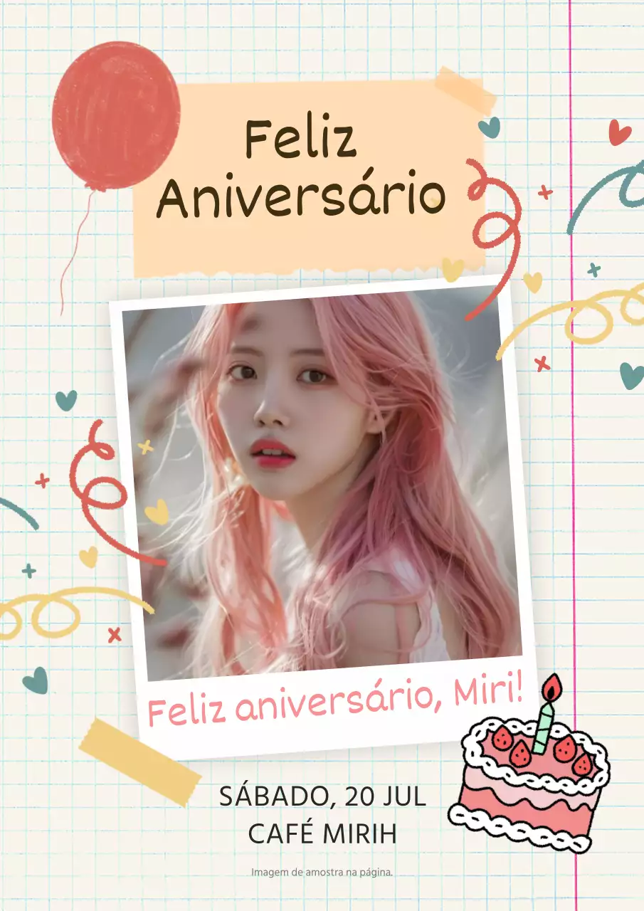 Promover um café de aniversário de um ídolo cor-de-rosa e giro