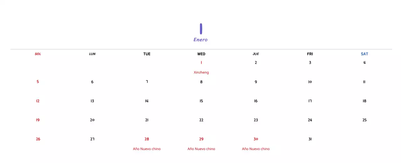 Calendario de Año Nuevo con simpáticas ilustraciones