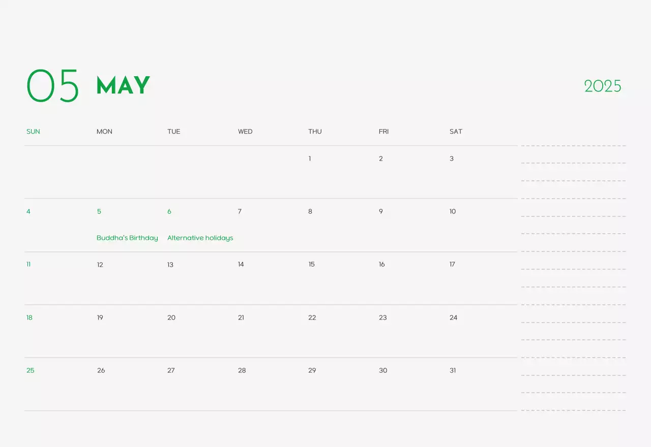 A calendar with a puppy photo and cute message in a green accent color