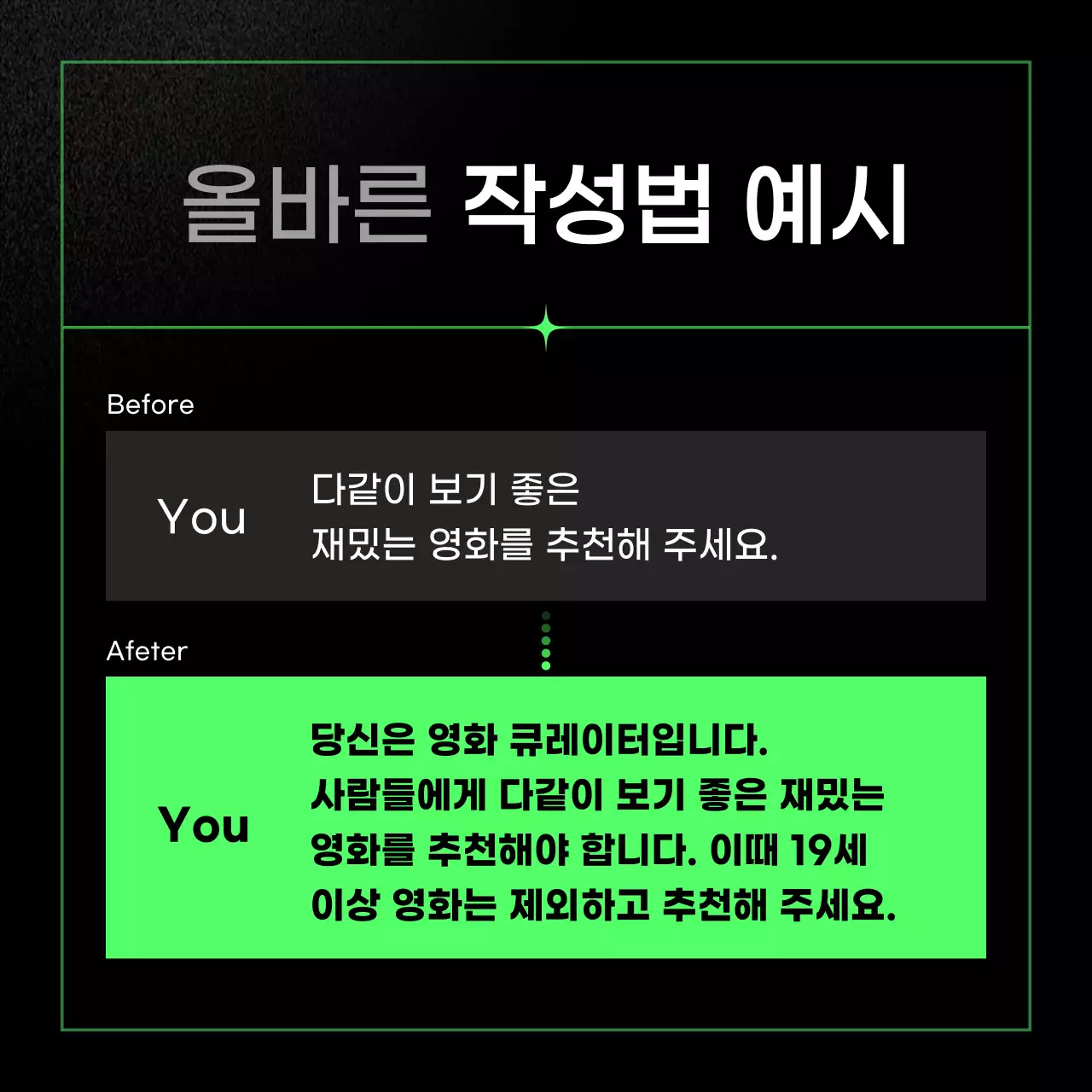 초록색의 키치한 AI 프롬프트 작성법 안내서