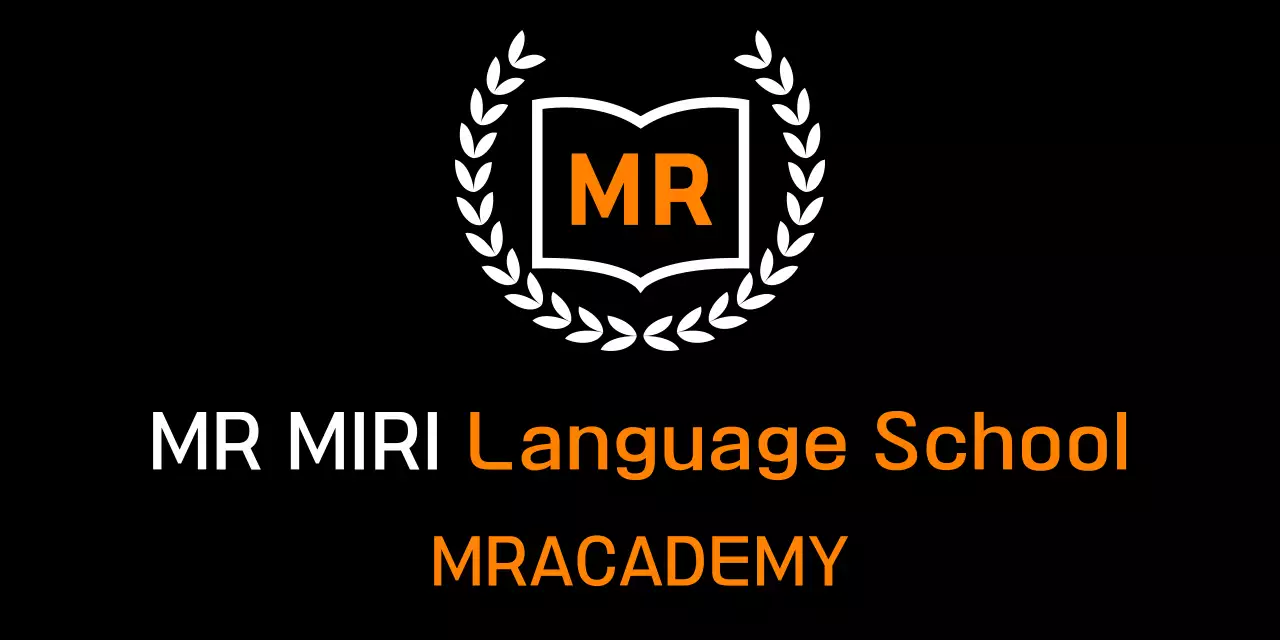 Language school with orange and white laurel decorations