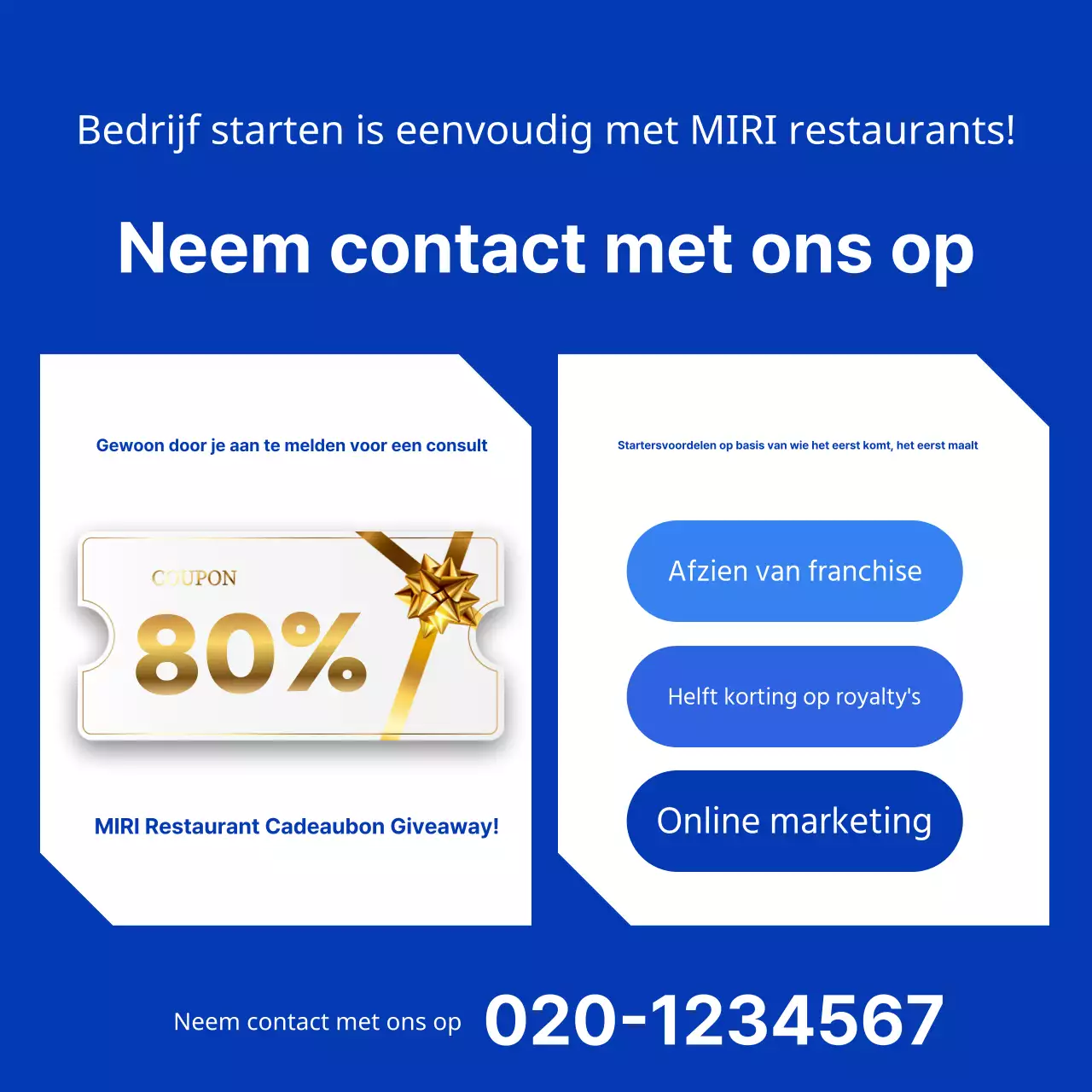 Een strak blauw en oranje franchiseveld