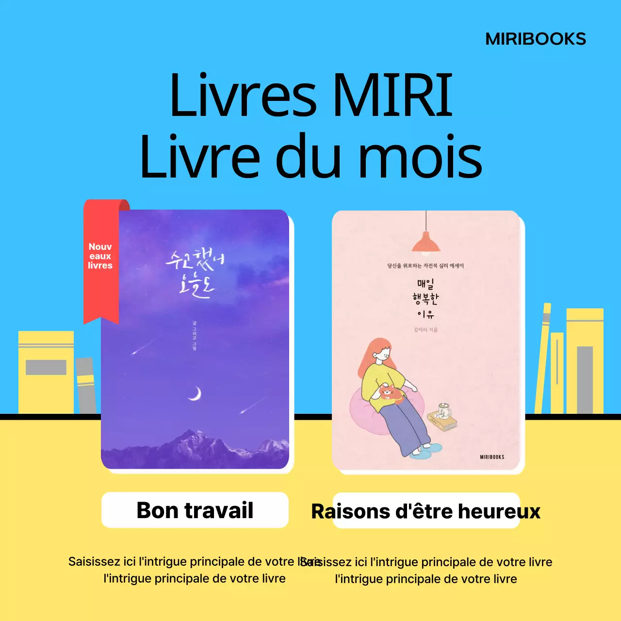 Promouvoir un club de lecture estival minimaliste en jaune et bleu