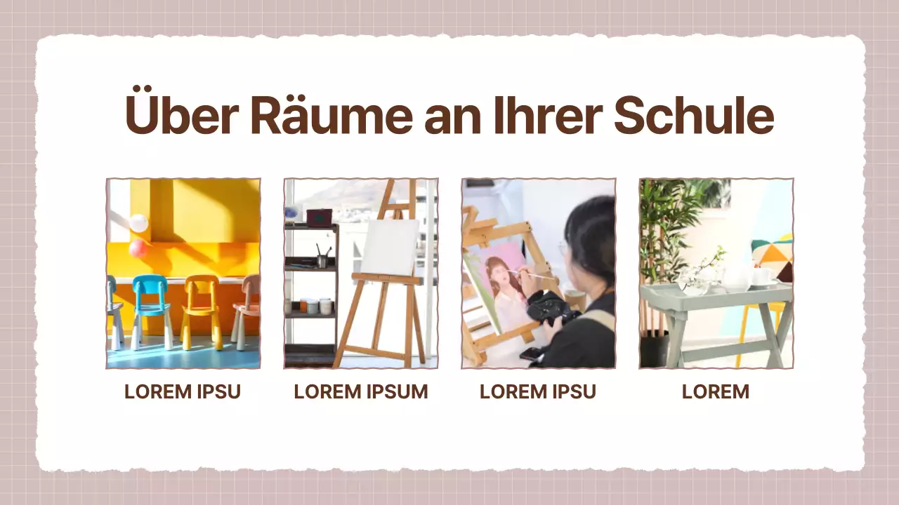 Ein gemütlicher beige-brauner Kunstschulprospekt