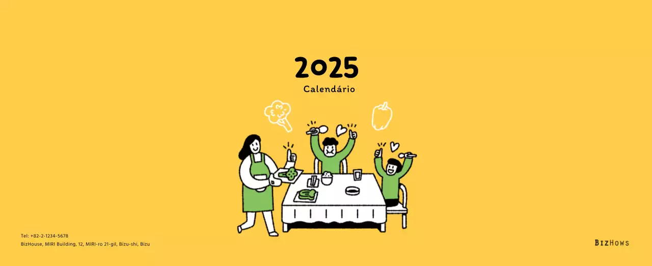 Calendário de Ano Novo com ilustrações giras