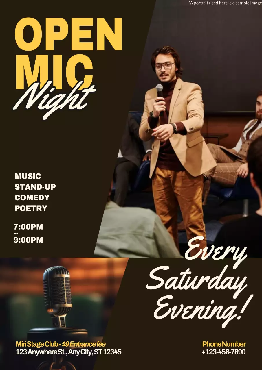 Yellow Trendy Open Mic Promotion Poster