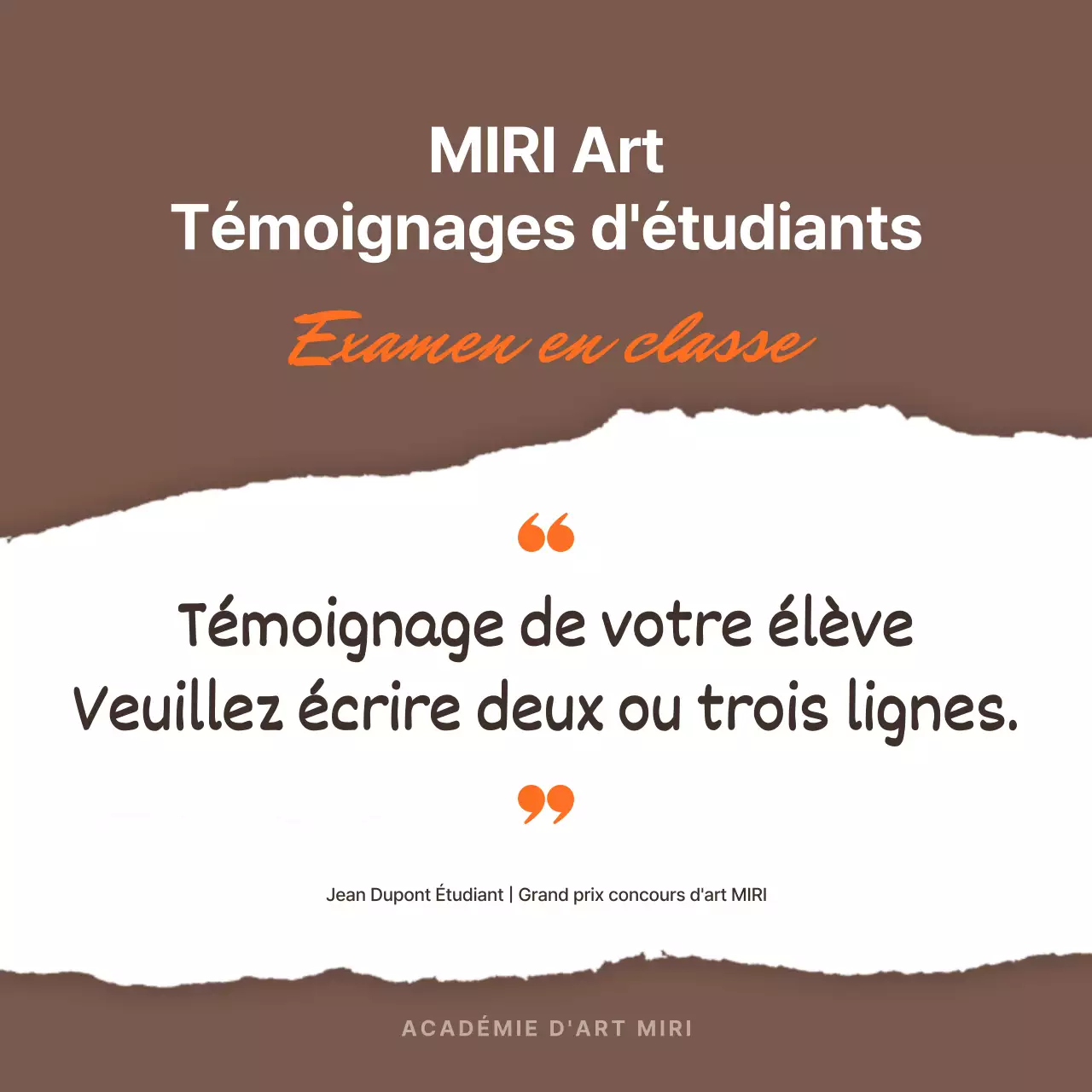 Promouvoir les témoignages avec des touches de brun et d'orange