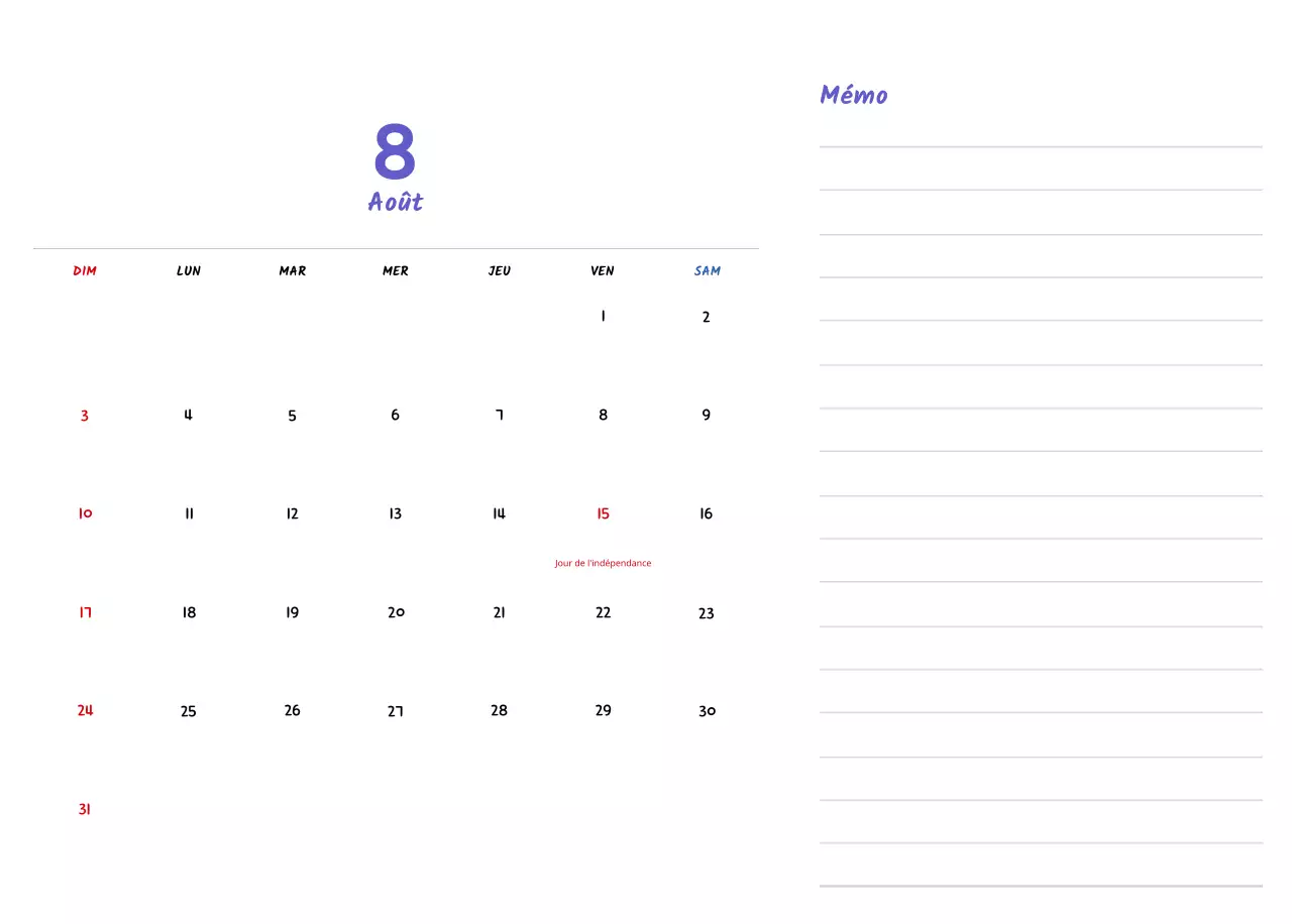 Calendrier du Nouvel An avec de jolies illustrations
