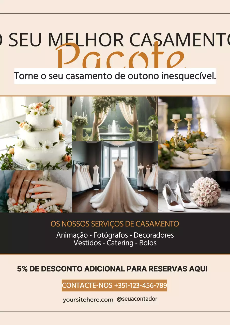 Preto Bege Elegante Luxuoso outono serviço de reserva de casamento Anúncio