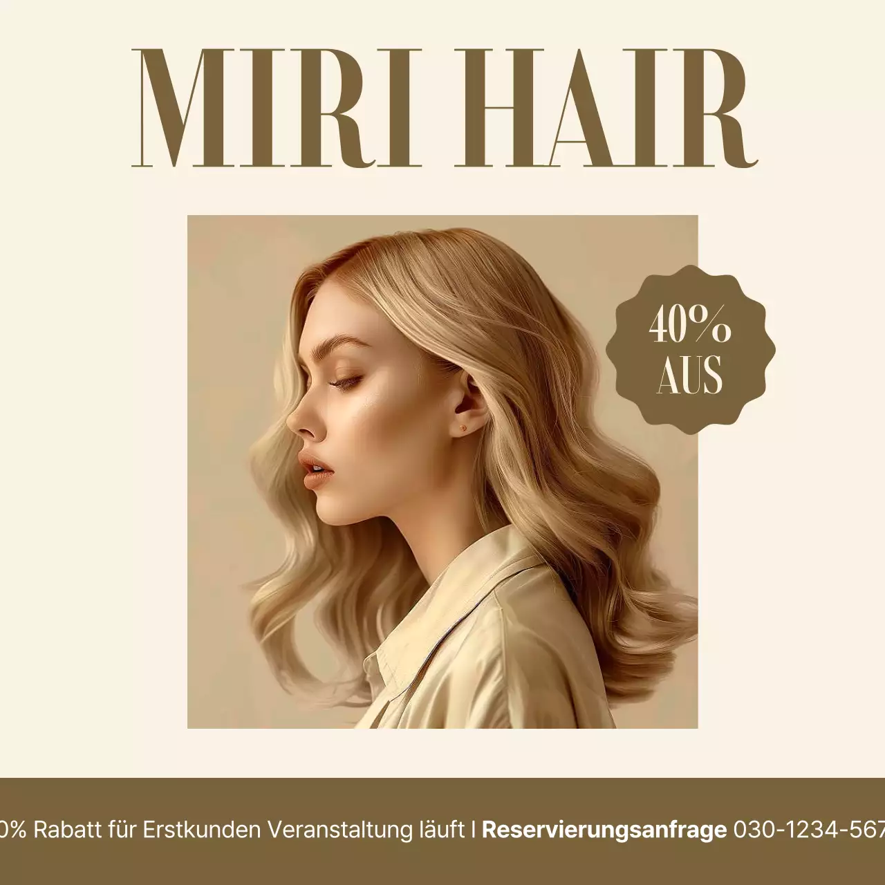 Werbung für einen einfachen Salonrabatt in Beige