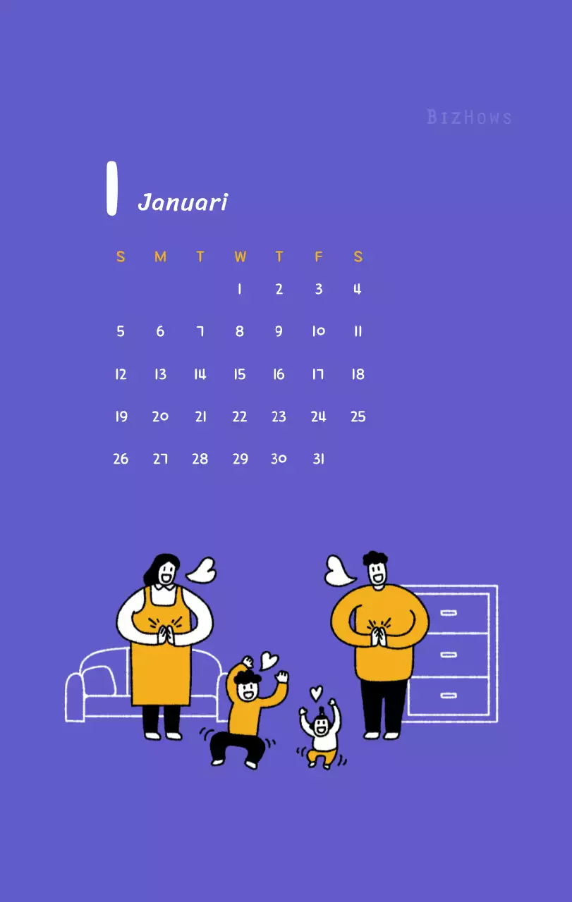 Nieuwjaarskalender met schattige illustraties