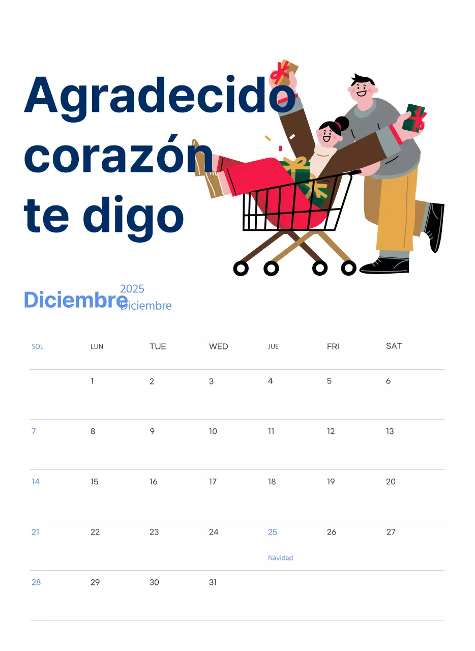 Calendario motivacional con enérgicas ilustraciones y citas positivas sobre fondo azul claro