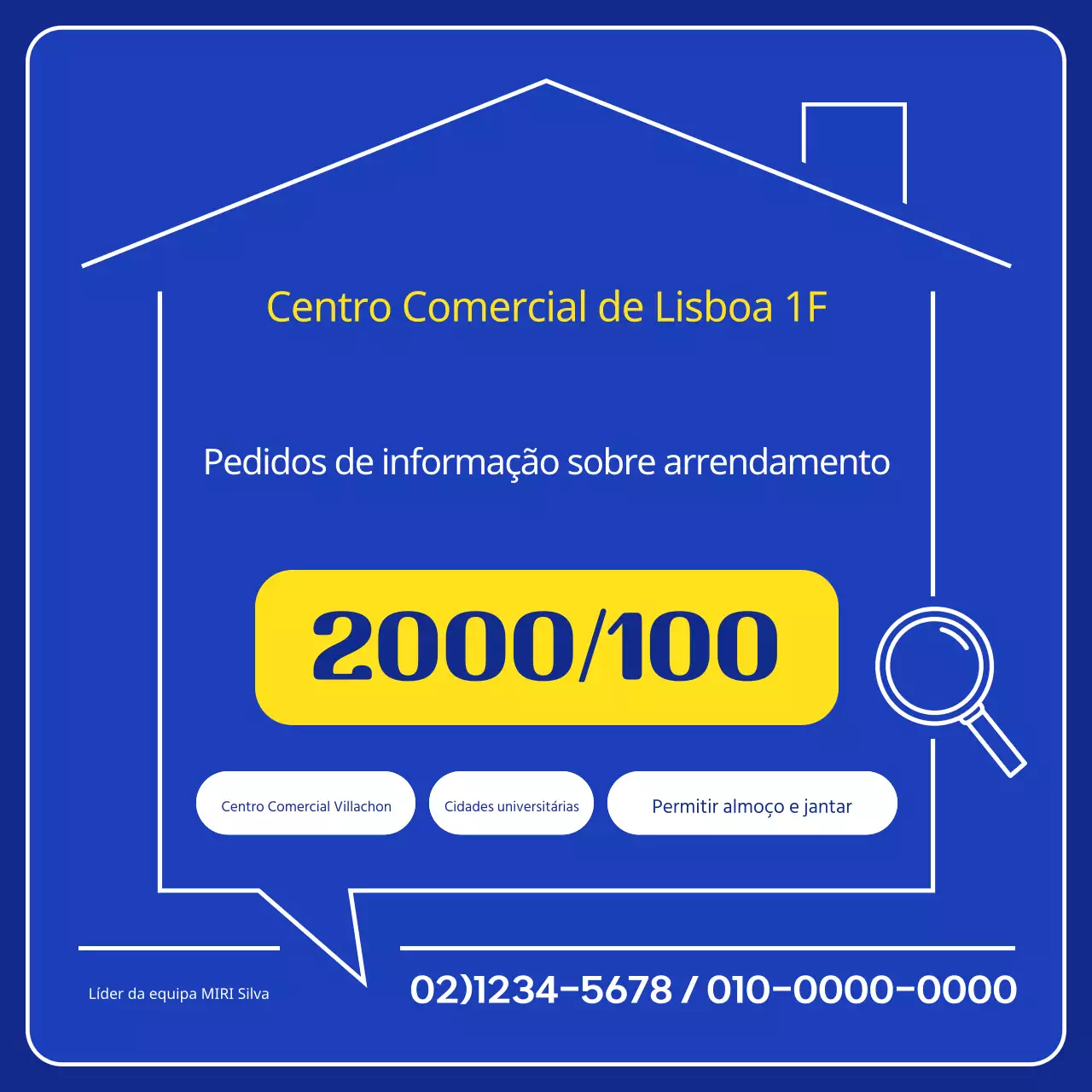Anúncio simples de aluguer de imóveis em azul e amarelo