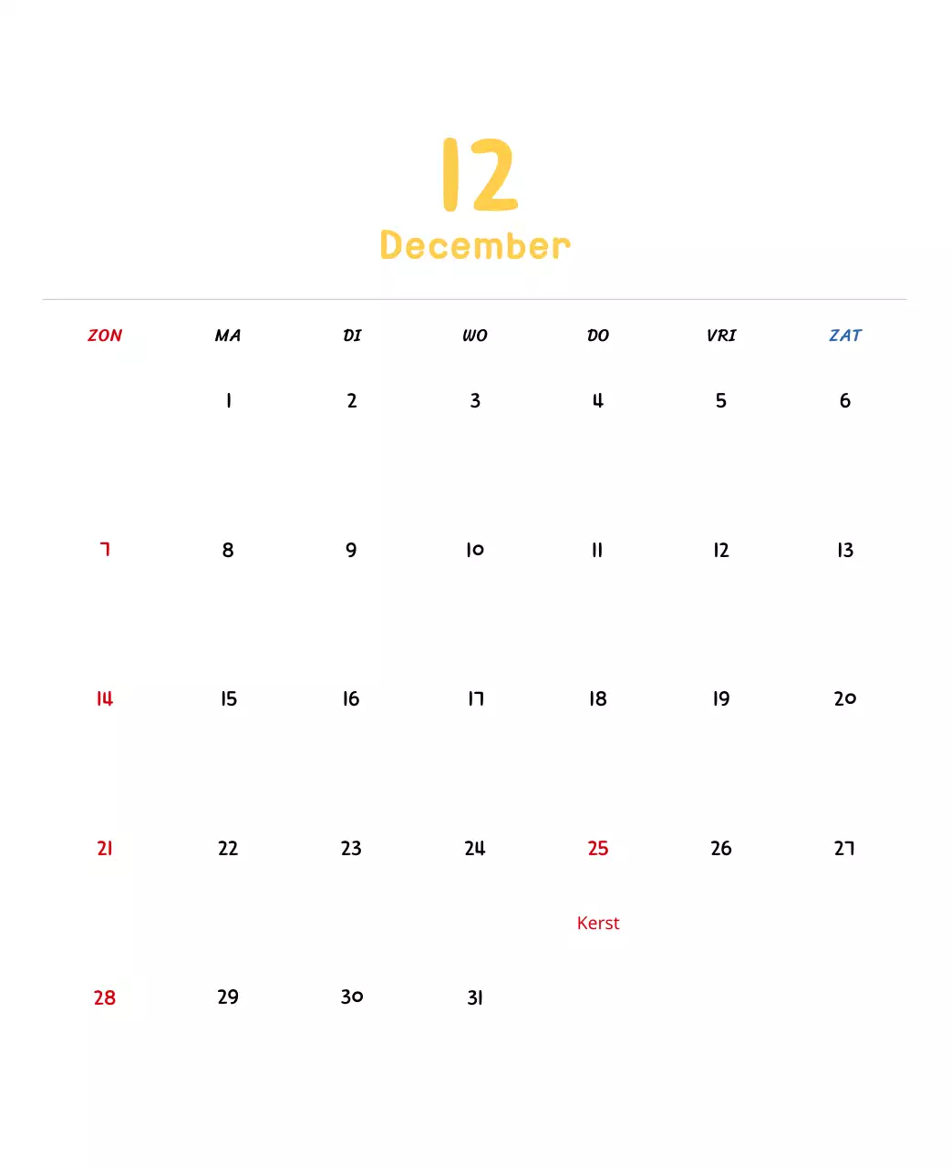 Nieuwjaarskalender met schattige illustraties