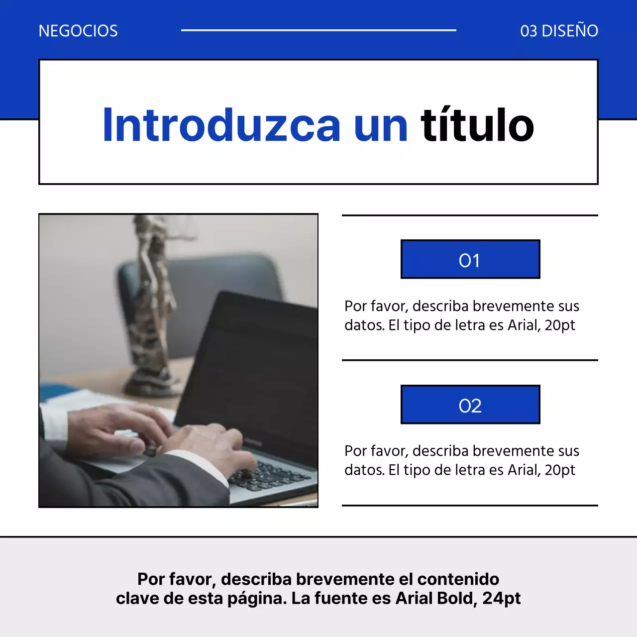 Una sencilla carta de presentación en azul y gris