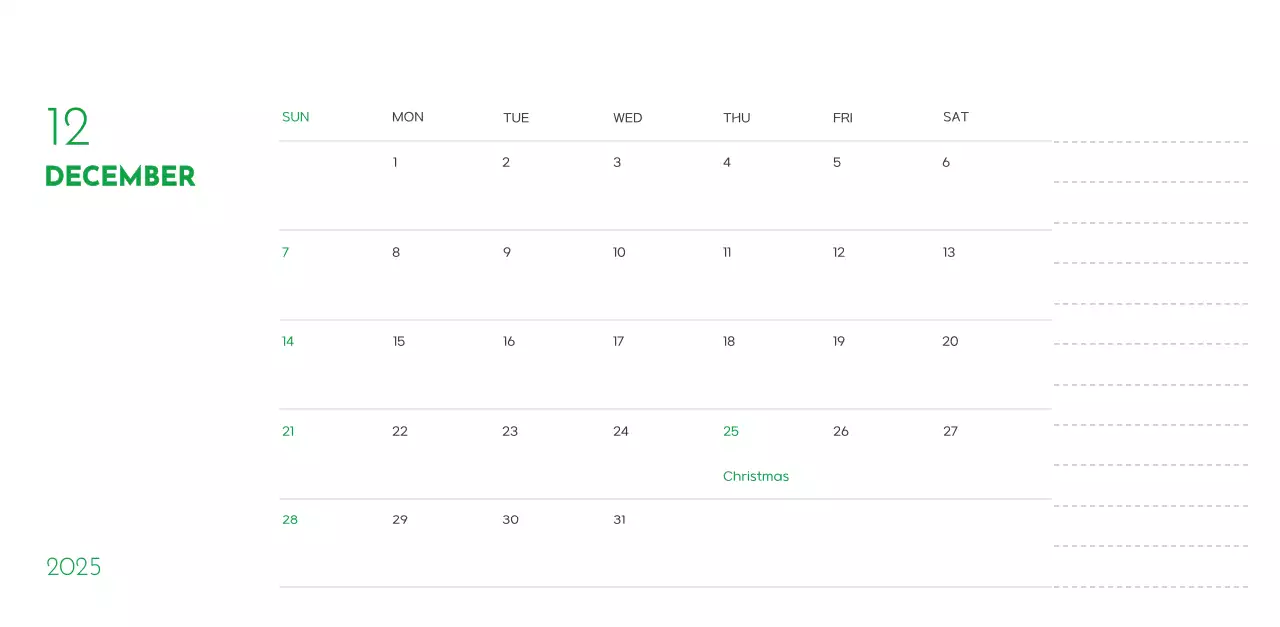 A calendar with a puppy photo and cute message in a green accent color