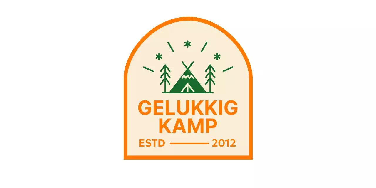 Eenvoudige campingpromotie met oranje-groene campingillustratie