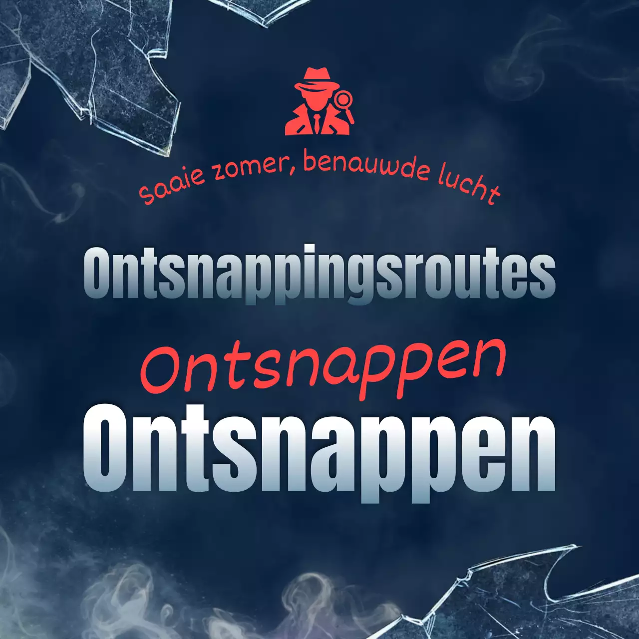 Promoot een escape room-spel met een marineblauw en rood fantasiesfeertje