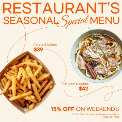 Orange Modern Restaurant Promotion Social Media Post