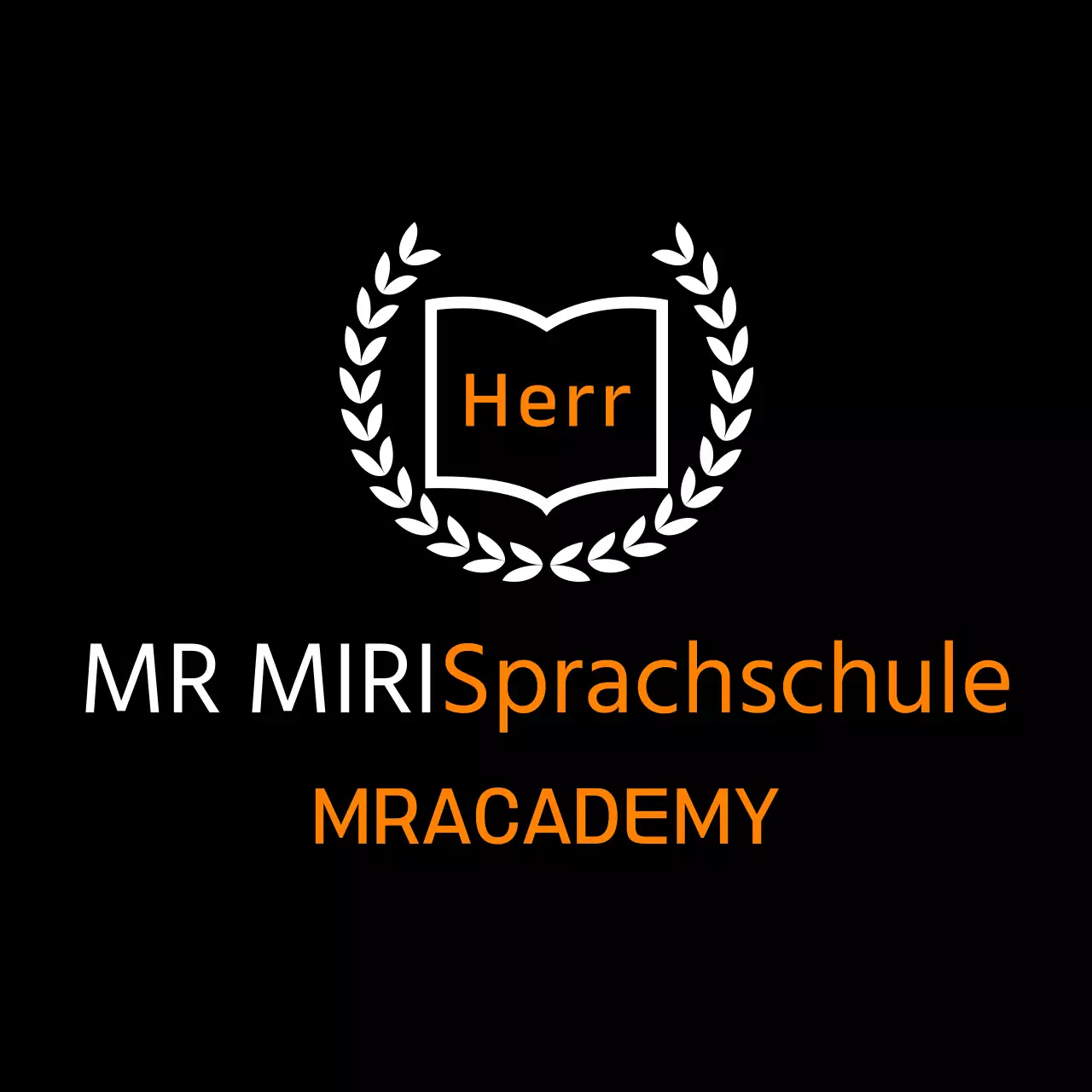 Sprachschule mit orange-weißem Lorbeerschmuck