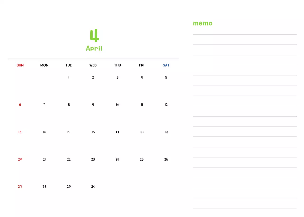 New Year's calendar with cute illustrations