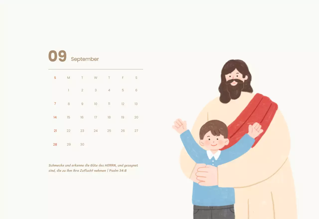 Ein Andachtskalender mit gemütlichen Illustrationen und Bibelversen auf hellblauem Hintergrund