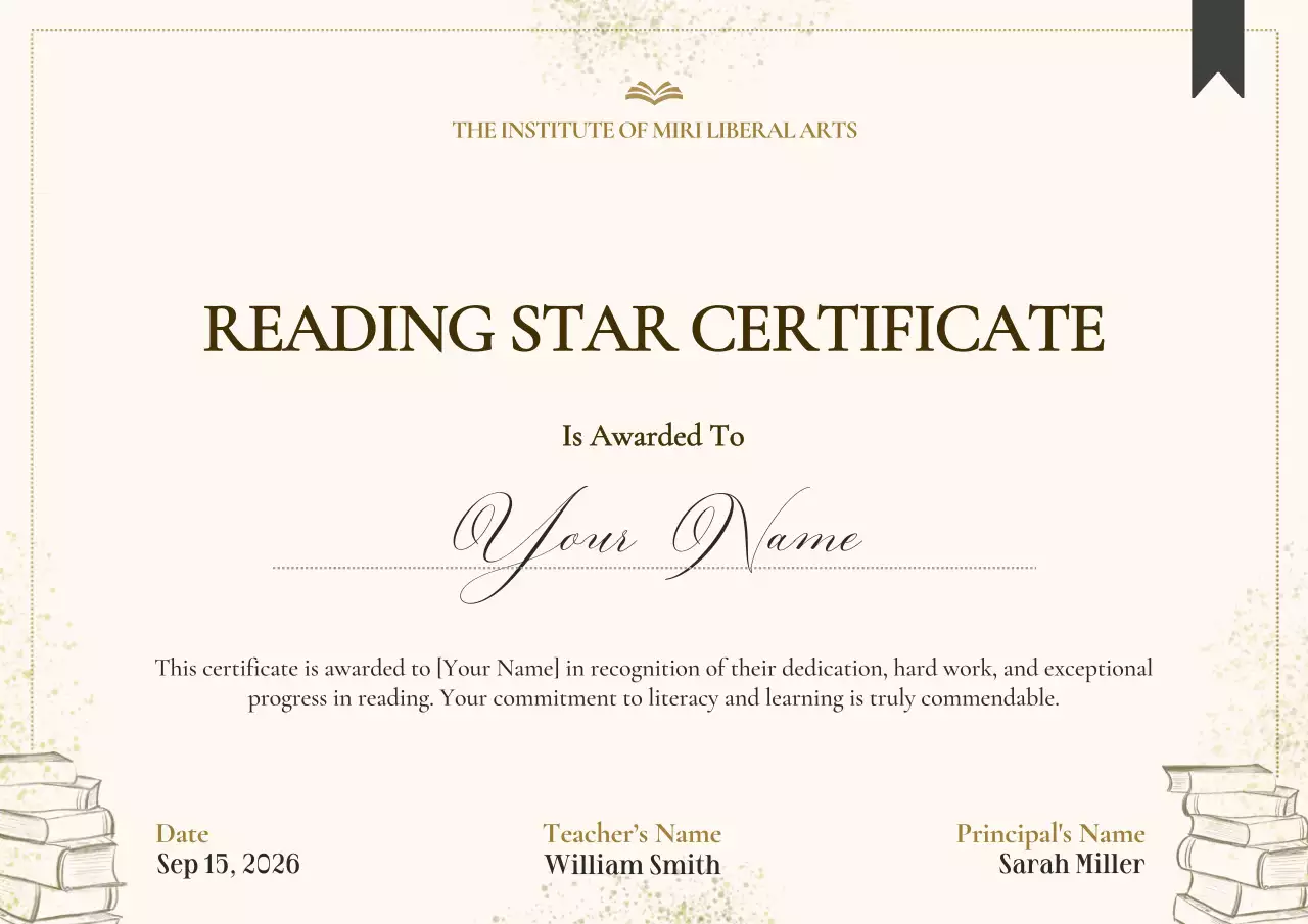 Beige Elegant Reading Certificate Poster