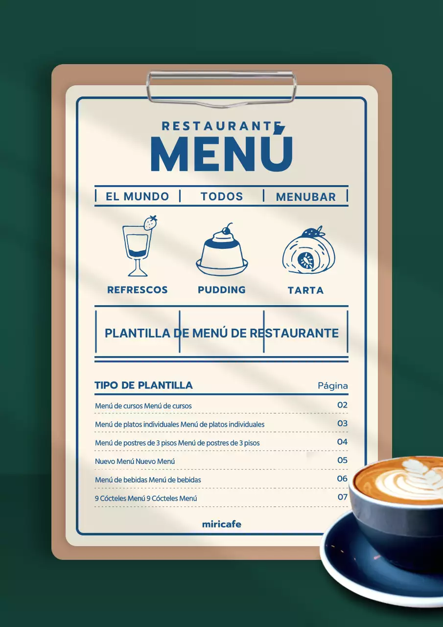 Una colección de modernos paneles de menú de restaurante en verde y marfil