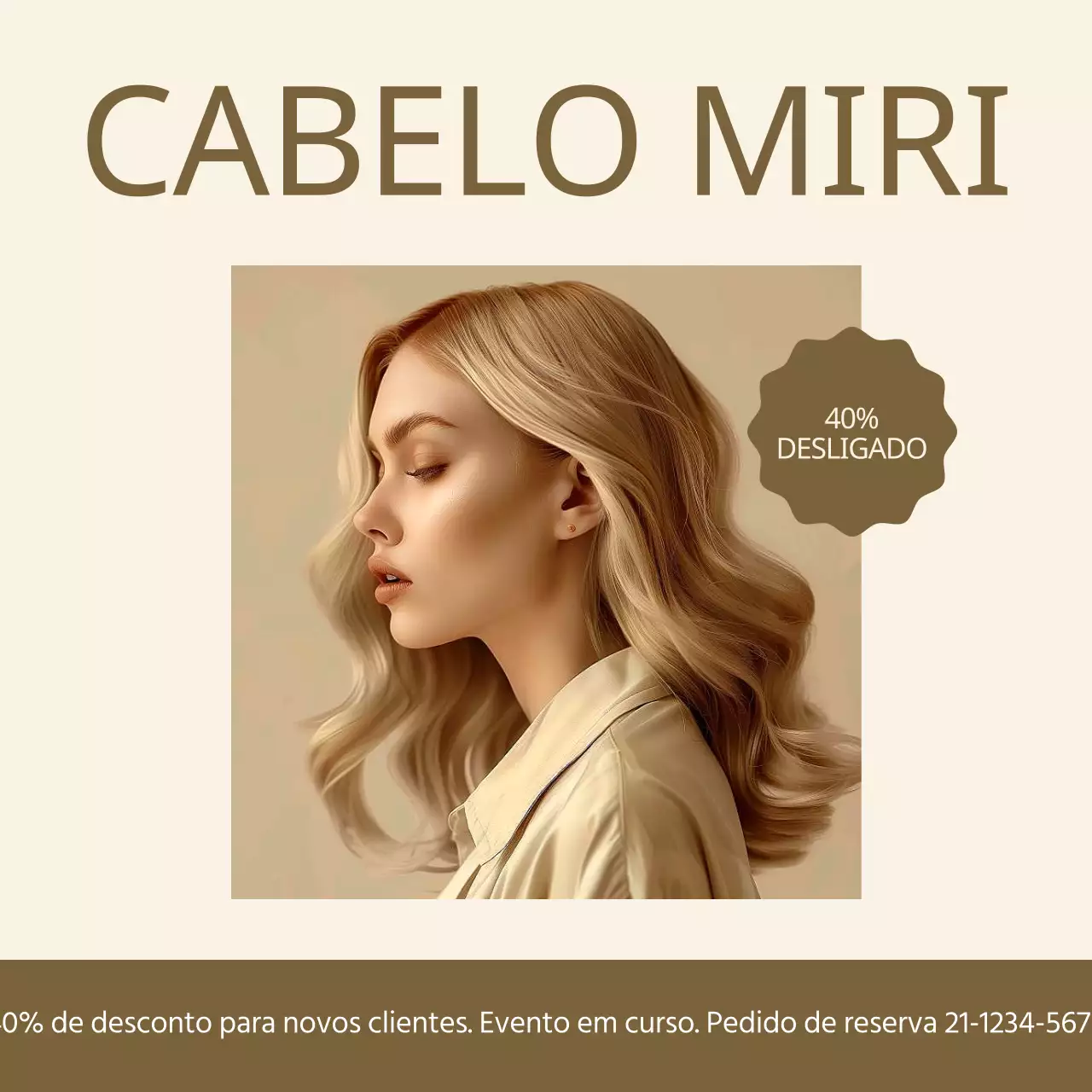 Promover um desconto simples para salão de beleza em bege