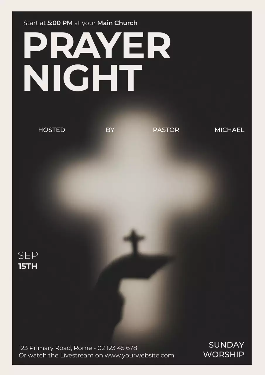 Black Minimal Prayer Announcement Poster