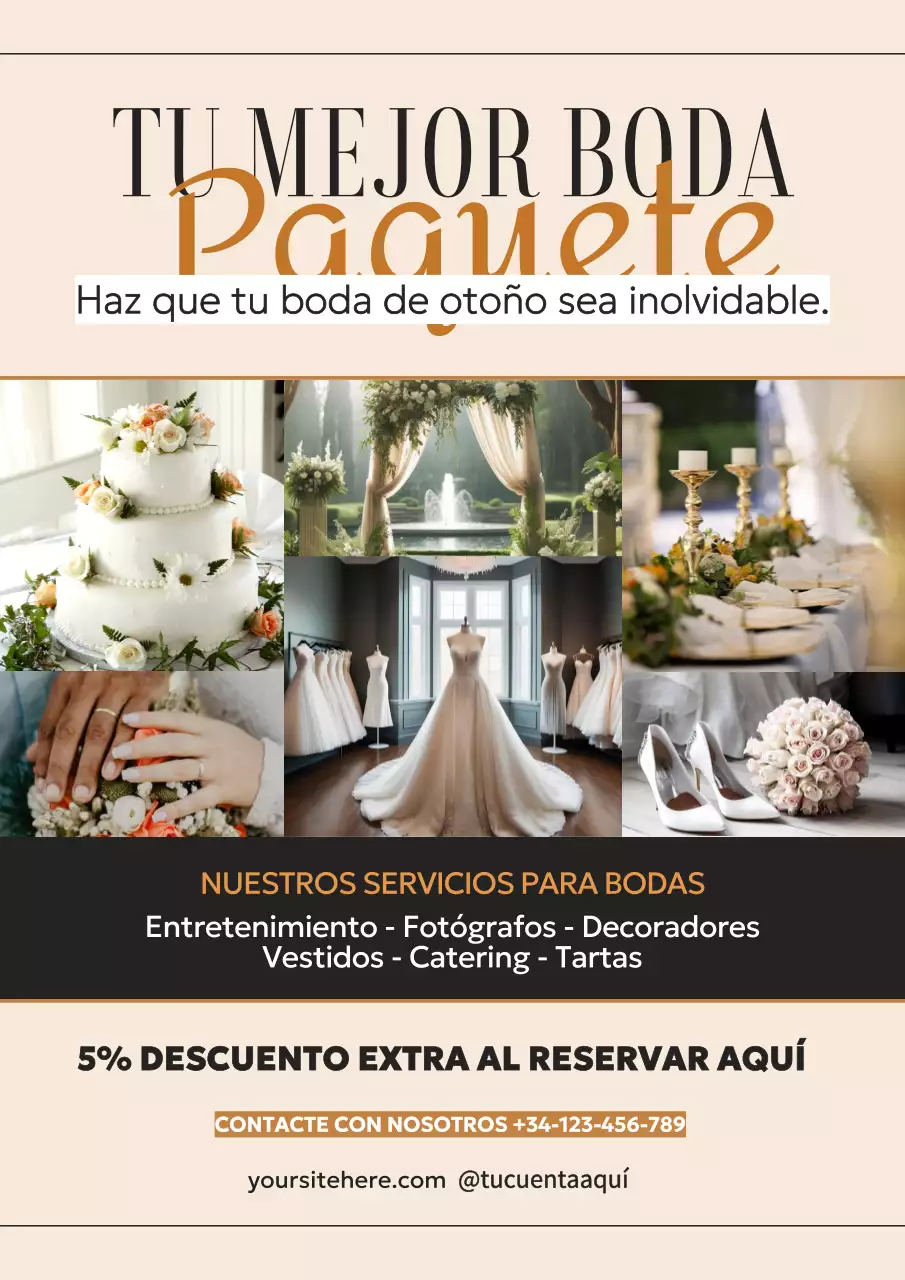 Negro Beige Elegante Lujo Otoño servicio de reserva de la boda Publicidad
