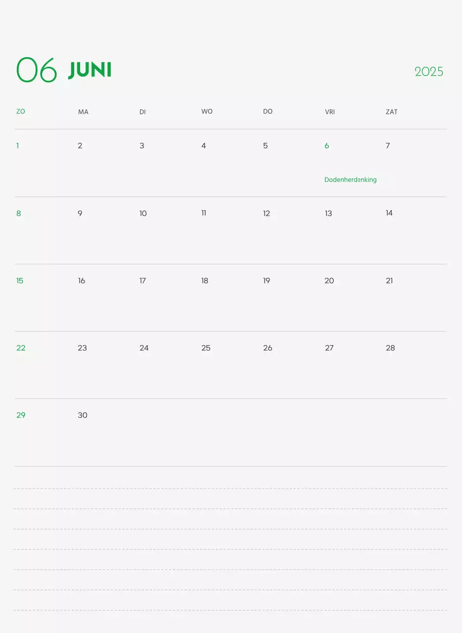 Een kalender met een puppyfoto en een schattige boodschap in groene accentkleur