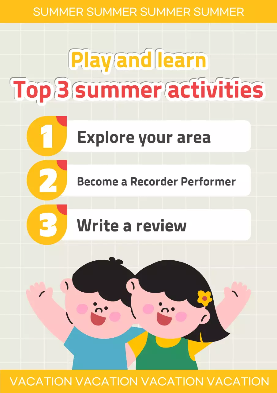 Poster hướng dẫn hoạt động mùa hè vui tươi màu vàng